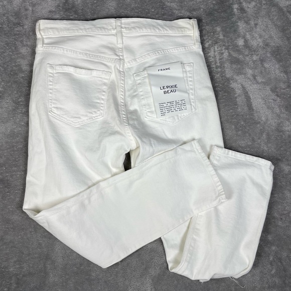 Frame Jeans Womens 26 White Le Pixie Beau Distressed Boyfriend Blanc Drive Rips - Picture 6 of 12